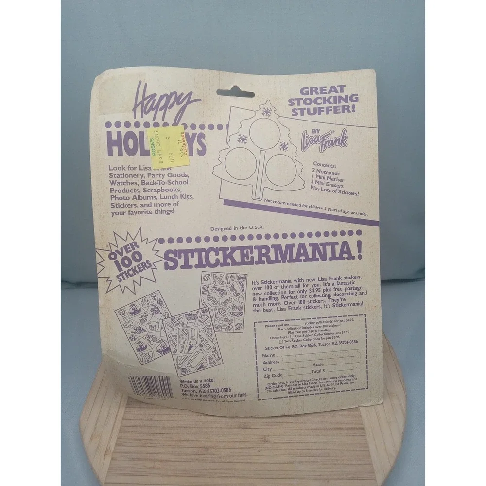 RARE New Vintage Lisa Frank Happy Holidays Great Christmas Tree Stocking Stuffer